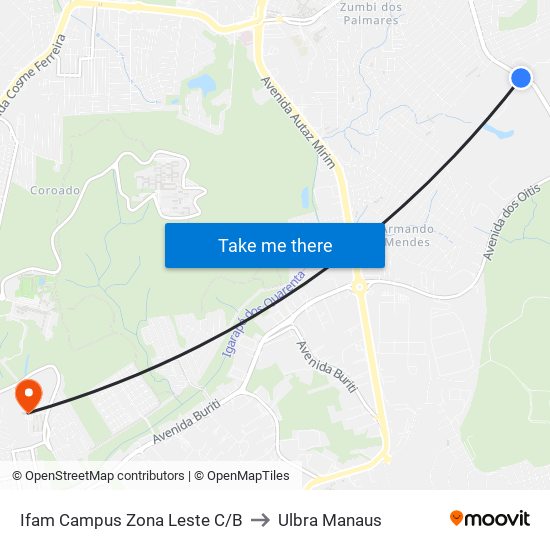 Ifam Campus Zona Leste C/B to Ulbra Manaus map