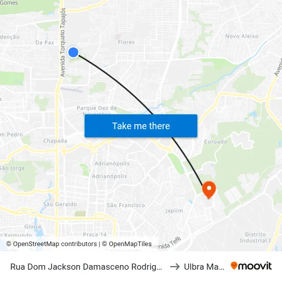 Rua Dom Jackson Damasceno Rodrigues, 108 B/C to Ulbra Manaus map
