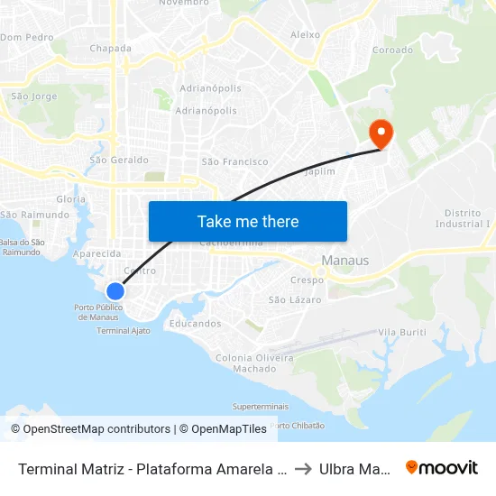 Terminal Matriz - Plataforma Amarela II (Norte) to Ulbra Manaus map