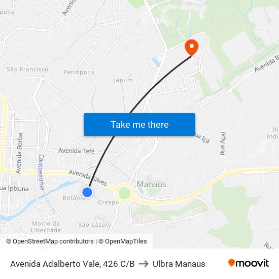 Avenida Adalberto Vale, 426 C/B to Ulbra Manaus map