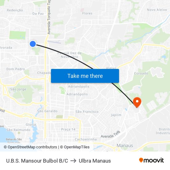 U.B.S. Mansour Bulbol B/C to Ulbra Manaus map