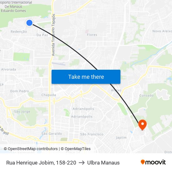 Rua Henrique Jobim, 158-220 to Ulbra Manaus map