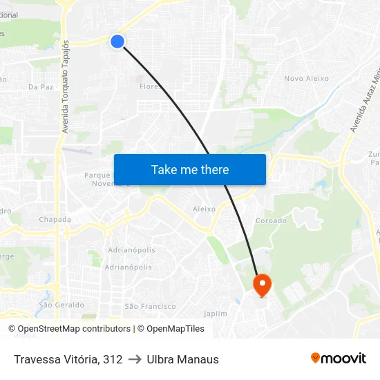 Travessa Vitória, 312 to Ulbra Manaus map