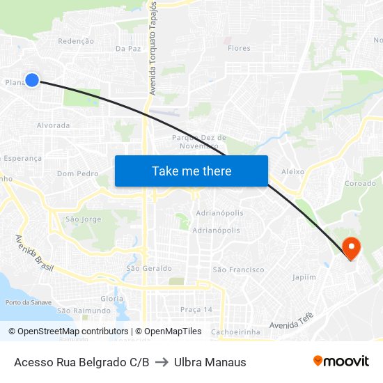 Acesso Rua Belgrado C/B to Ulbra Manaus map