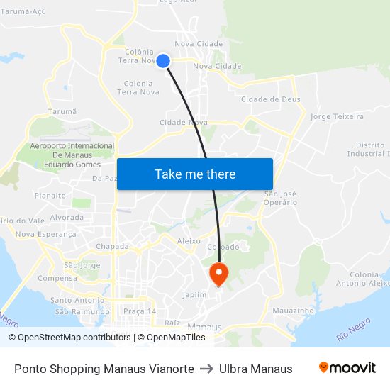 Ponto Shopping Manaus Vianorte to Ulbra Manaus map