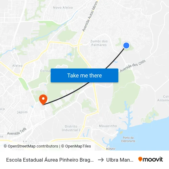 Escola Estadual Áurea Pinheiro Braga C/B to Ulbra Manaus map