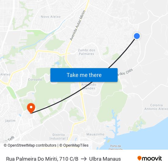 Rua Palmeira Do Miriti, 710 C/B to Ulbra Manaus map