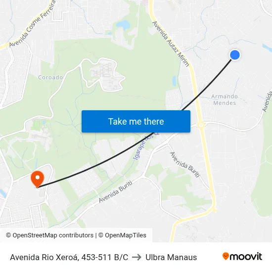 Avenida Rio Xeroá, 453-511 B/C to Ulbra Manaus map