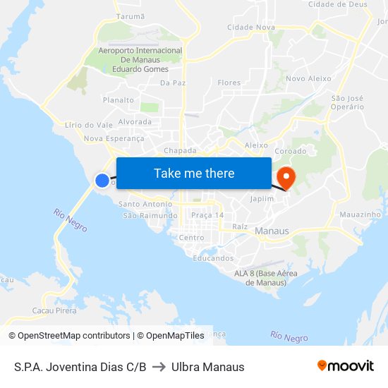 S.P.A. Joventina Dias C/B to Ulbra Manaus map