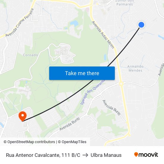 Rua Antenor Cavalcante, 111 B/C to Ulbra Manaus map