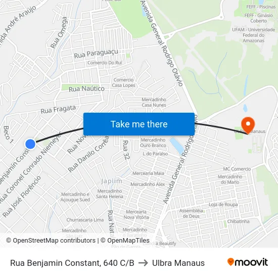 Rua Benjamin Constant, 640 C/B to Ulbra Manaus map