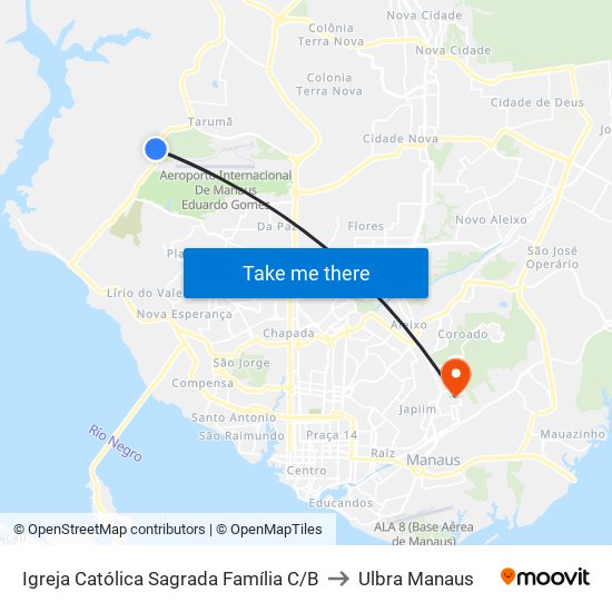 Igreja Católica Sagrada Família C/B to Ulbra Manaus map