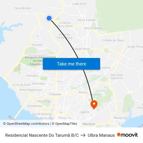 Residencial Nascente Do Tarumã B/C to Ulbra Manaus map