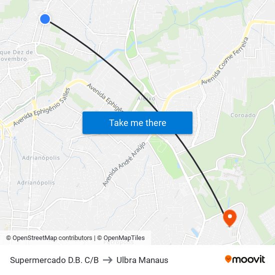 Supermercado D.B. C/B to Ulbra Manaus map