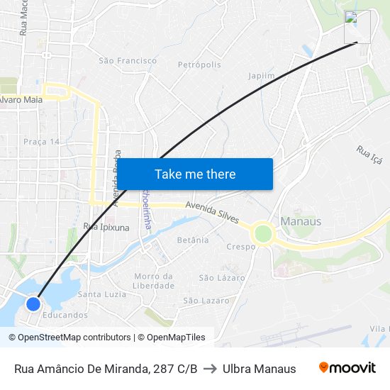 Rua Amâncio De Miranda, 287 C/B to Ulbra Manaus map