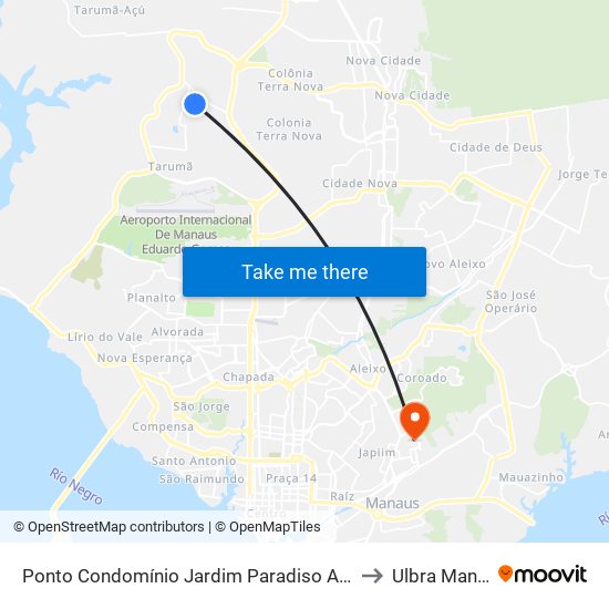 Ponto Condomínio Jardim Paradiso Alamanda to Ulbra Manaus map