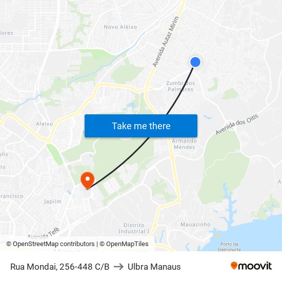 Rua Mondai, 256-448 C/B to Ulbra Manaus map