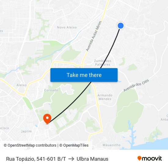 Rua Topázio, 541-601 B/T to Ulbra Manaus map