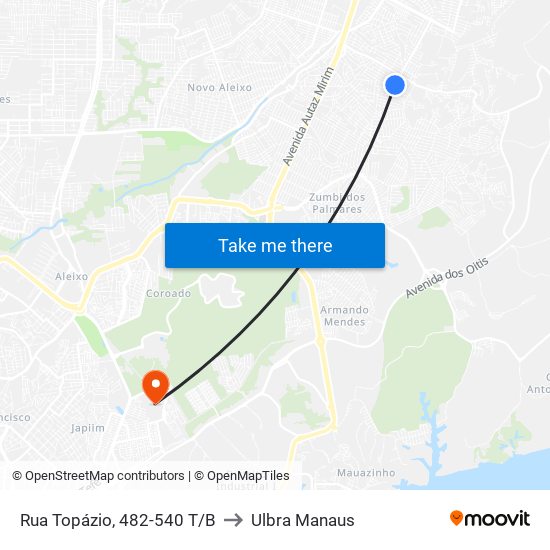 Rua Topázio, 482-540 T/B to Ulbra Manaus map