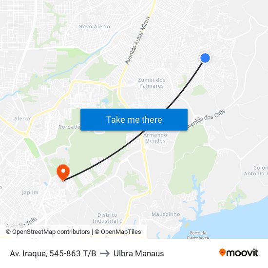 Av. Iraque, 545-863 T/B to Ulbra Manaus map