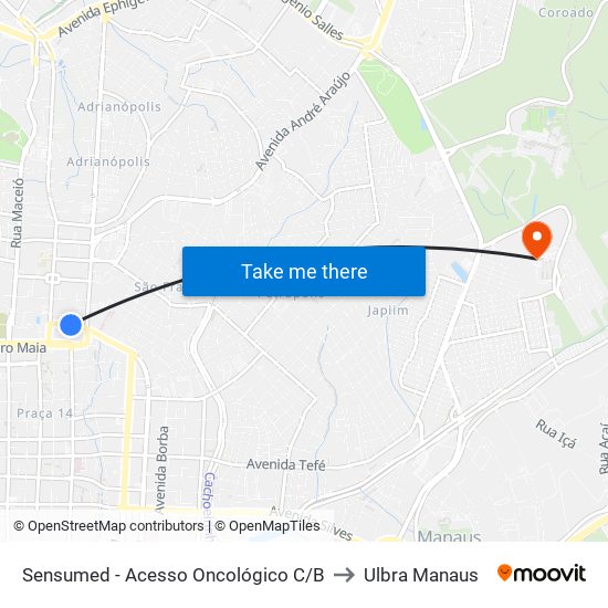 Sensumed - Acesso Oncológico C/B to Ulbra Manaus map