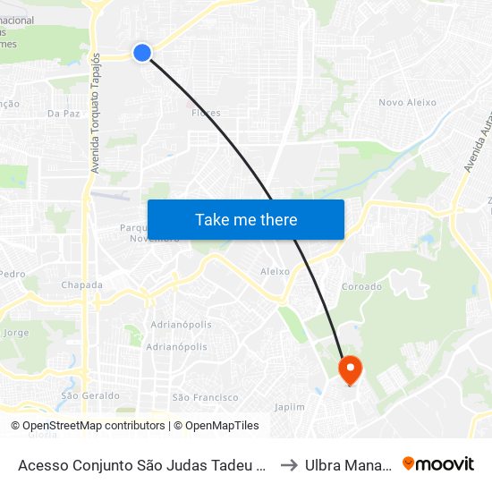 Acesso Conjunto São Judas Tadeu C/B to Ulbra Manaus map