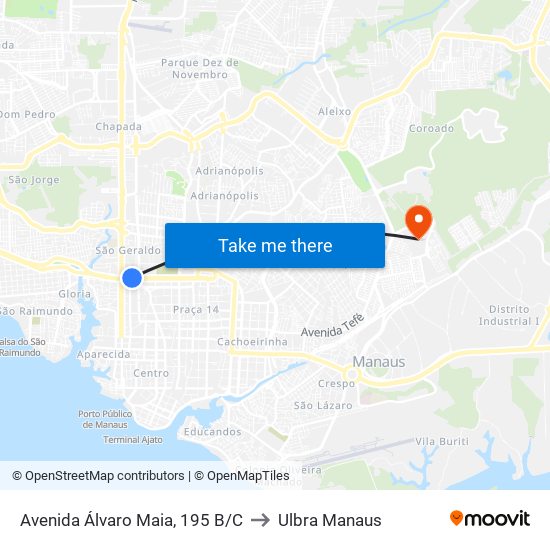 Avenida Álvaro Maia, 195 B/C to Ulbra Manaus map