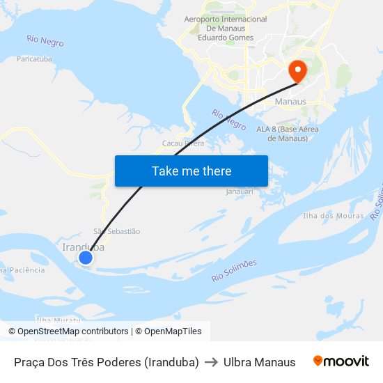 Praça Dos Três Poderes (Iranduba) to Ulbra Manaus map