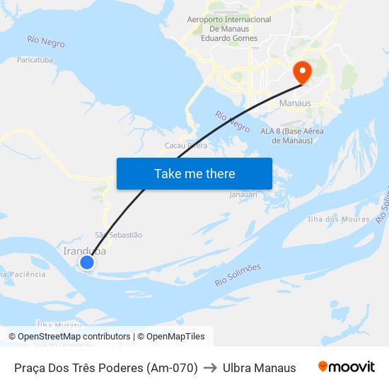 Praça Dos Três Poderes (Am-070) to Ulbra Manaus map