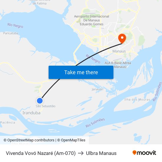 Vivenda Vovó Nazaré (Am-070) to Ulbra Manaus map