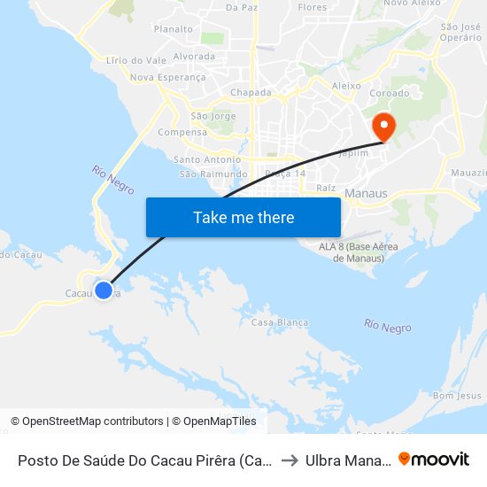 Posto De Saúde Do Cacau Pirêra (Cacau) to Ulbra Manaus map