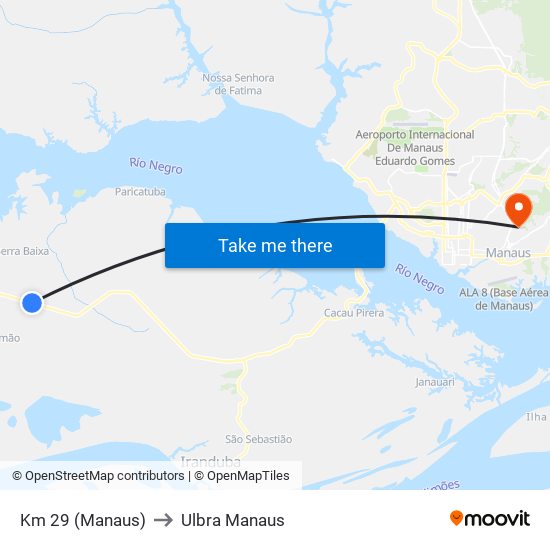 Km 29 (Manaus) to Ulbra Manaus map