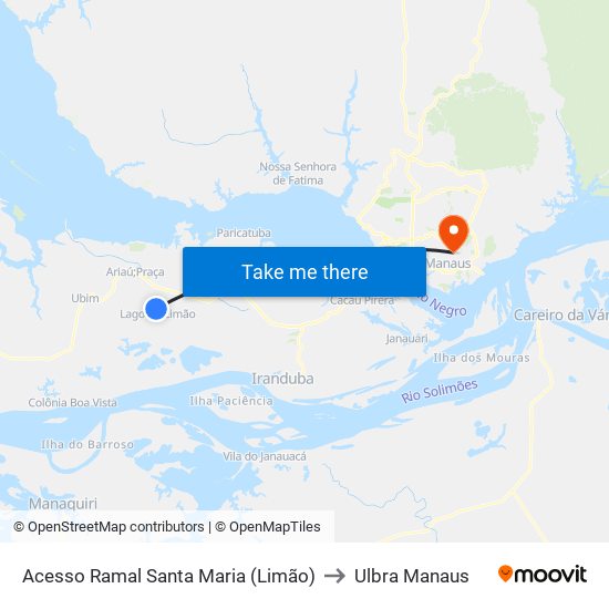 Acesso Ramal Santa Maria (Limão) to Ulbra Manaus map