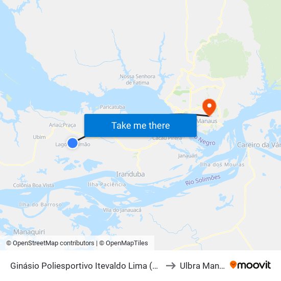 Ginásio Poliesportivo Itevaldo Lima (Am-070) to Ulbra Manaus map