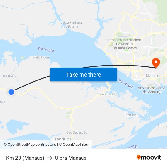 Km 28 (Manaus) to Ulbra Manaus map