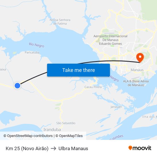 Km 25 (Novo Airão) to Ulbra Manaus map