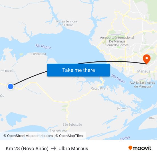 Km 28 (Novo Airão) to Ulbra Manaus map