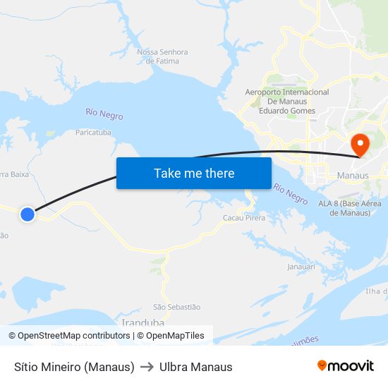 Sítio Mineiro (Manaus) to Ulbra Manaus map