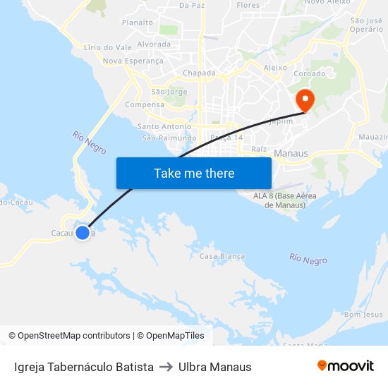 Igreja Tabernáculo Batista to Ulbra Manaus map