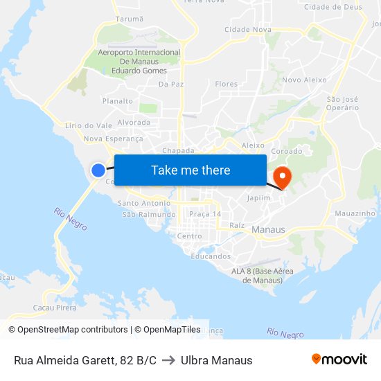 Rua Almeida Garett, 82 B/C to Ulbra Manaus map
