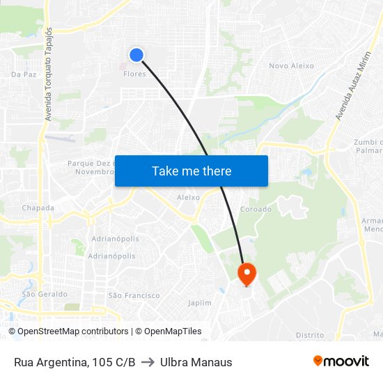 Rua Argentina, 105 C/B to Ulbra Manaus map