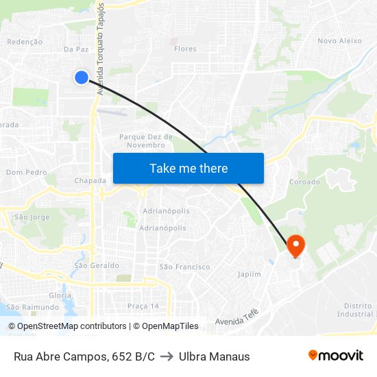 Rua Abre Campos, 652 B/C to Ulbra Manaus map