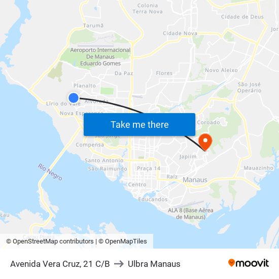 Avenida Vera Cruz, 21 C/B to Ulbra Manaus map