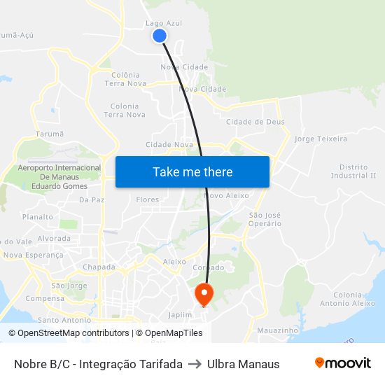 Nobre B/C - Integração Tarifada to Ulbra Manaus map