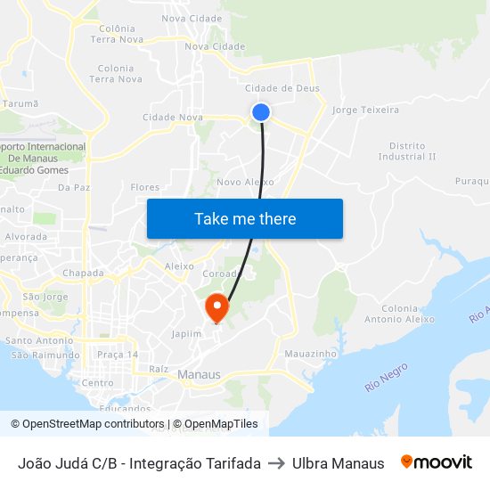 João Judá C/B - Integração Tarifada to Ulbra Manaus map