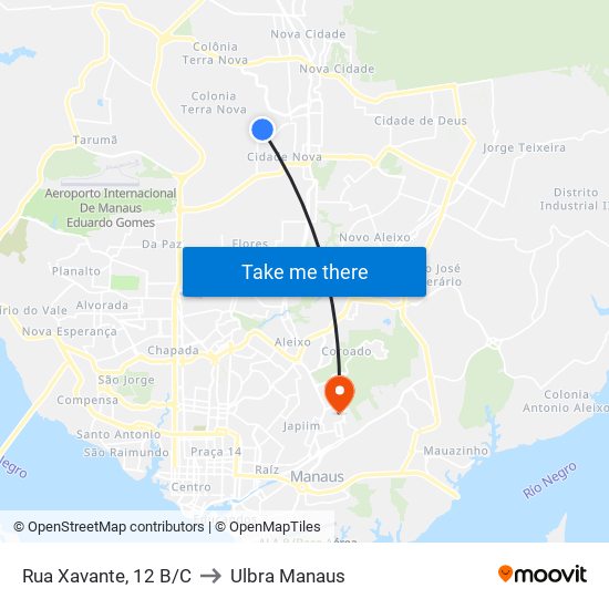 Rua Xavante, 12 B/C to Ulbra Manaus map