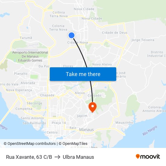 Rua Xavante, 63 C/B to Ulbra Manaus map