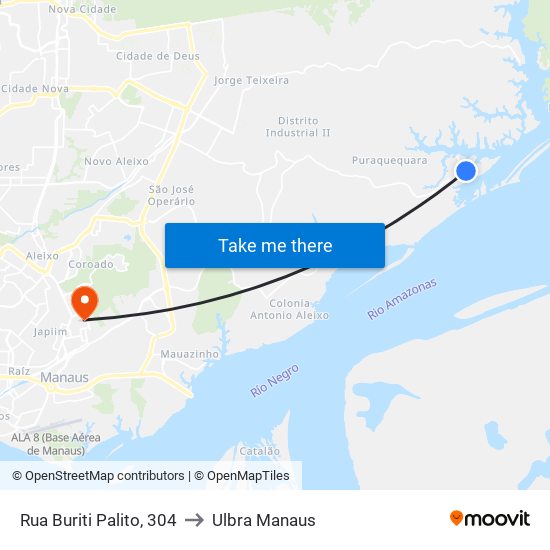 Rua Buriti Palito, 304 to Ulbra Manaus map