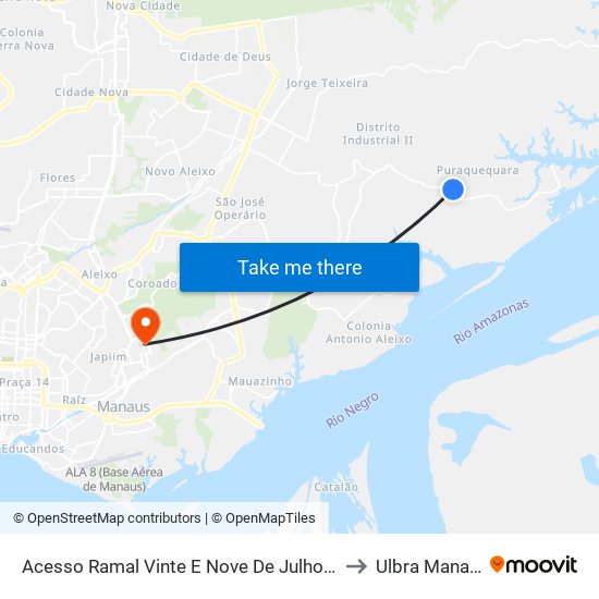 Acesso Ramal Vinte E Nove De Julho C/B to Ulbra Manaus map