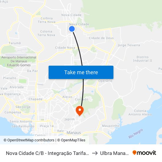 Nova Cidade C/B - Integração Tarifada to Ulbra Manaus map